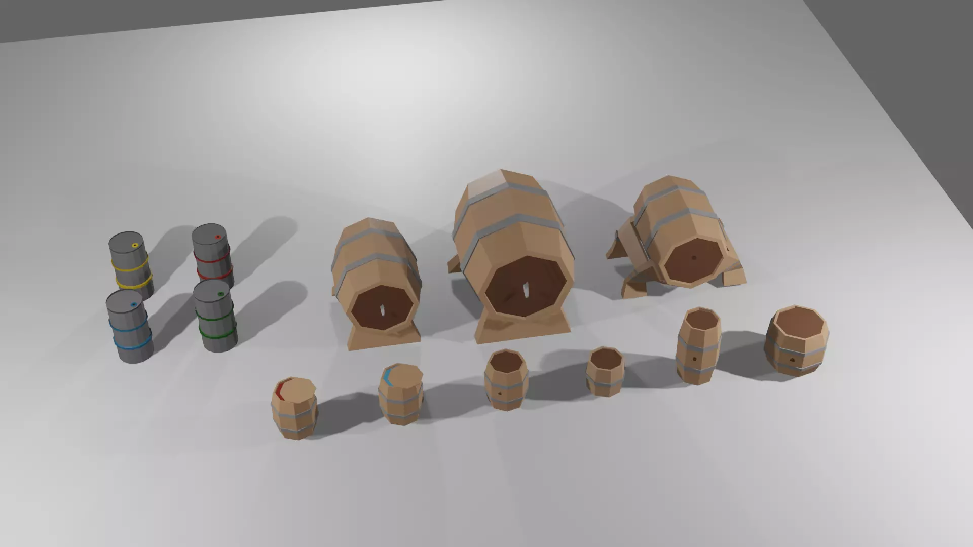 Low poly barrels set of cardboard Free low-poly 3D model_0