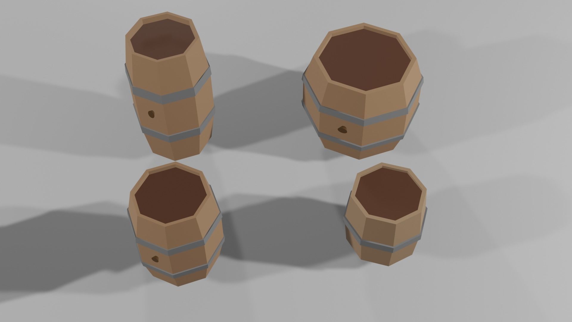 Low poly barrels set of cardboard Free low-poly 3D model_2