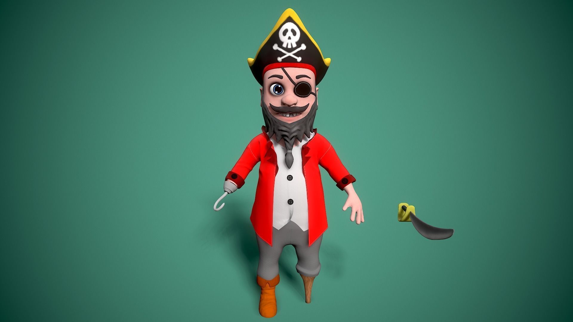 cartoon pirate Low-poly 3D model_6