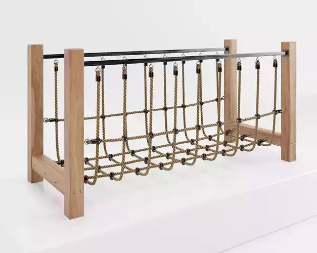 Wooden playground rope bridge