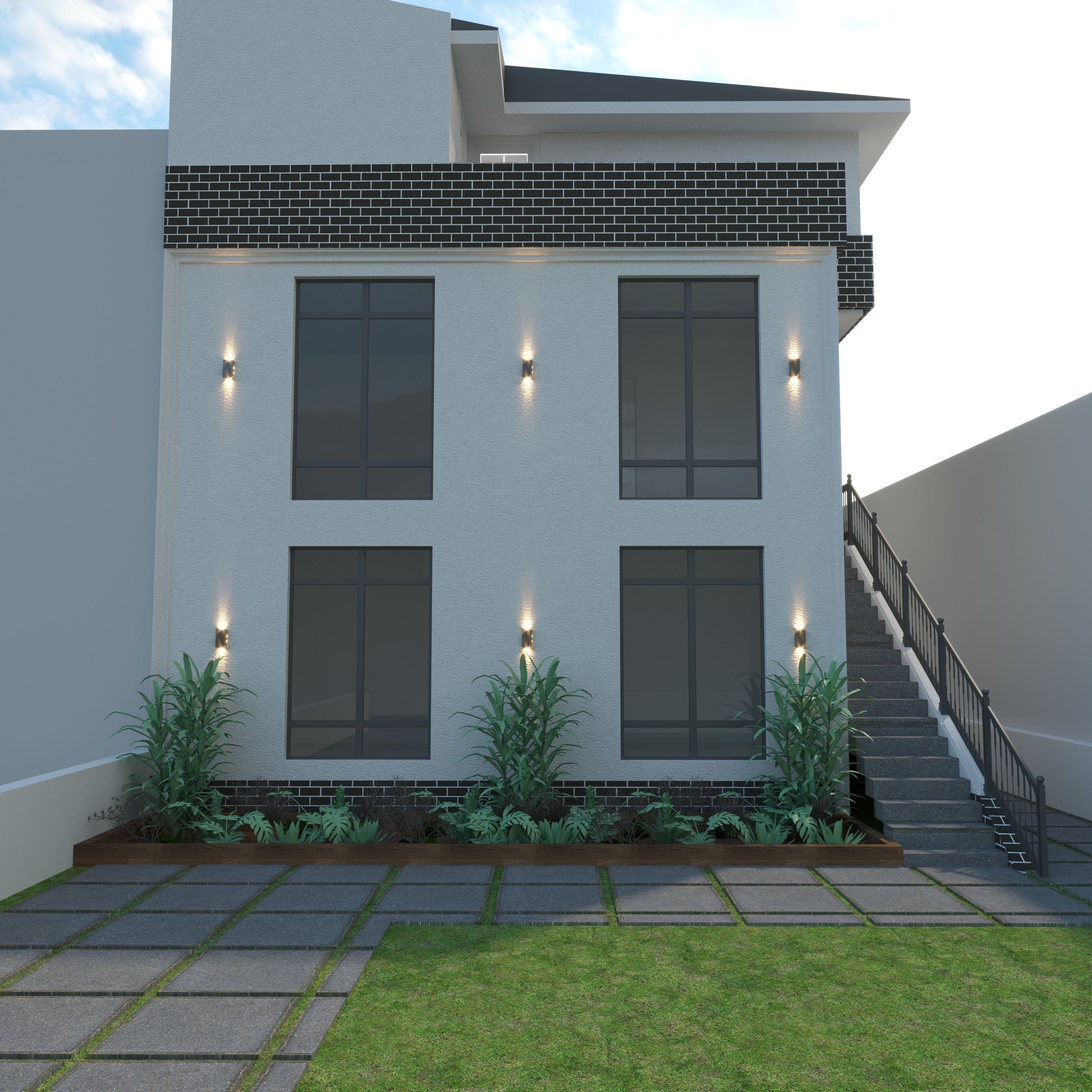 MODERN HOUSE CORONA RENDER EXTEIOR 3D model_1