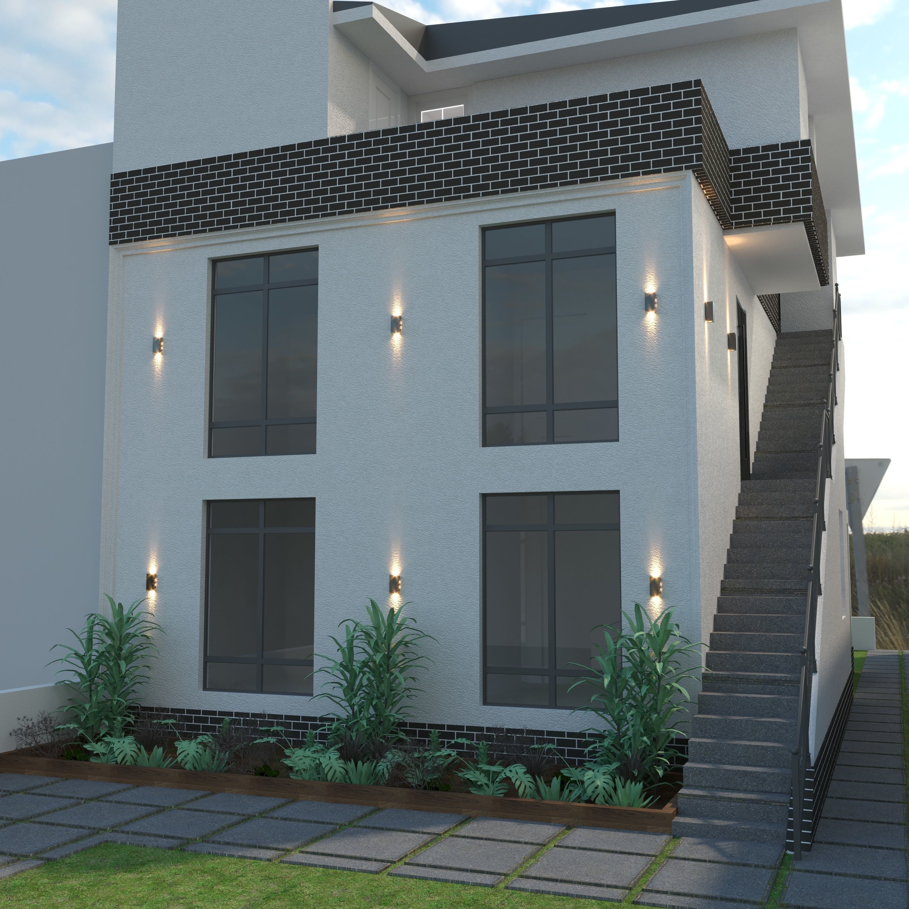 MODERN HOUSE CORONA RENDER EXTEIOR 3D model_4