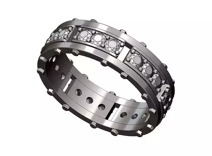 Mechanical bolt head motif diamond band 