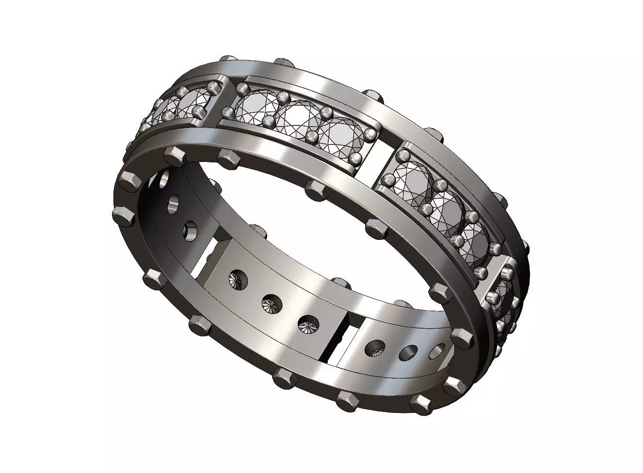 Mechanical bolt head motif diamond band 3D print model