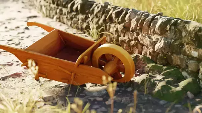 wood wheelbarrow Free low-poly 3D model