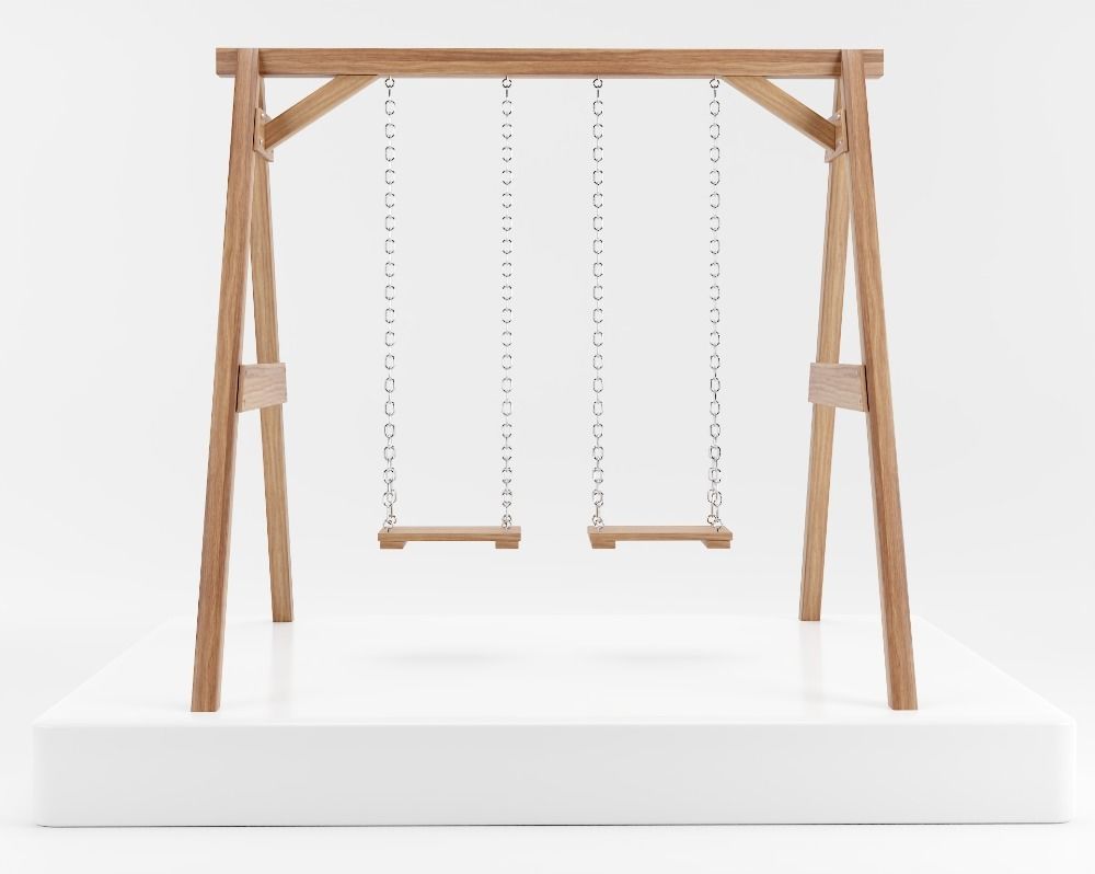 Wooden playground swing with two seats 3D model_1