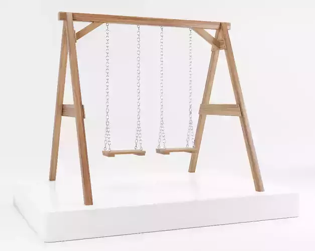 Wooden playground swing with two seats