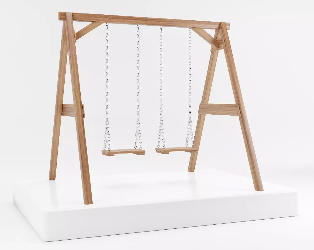 Wooden playground swing with two seats 3D model_0