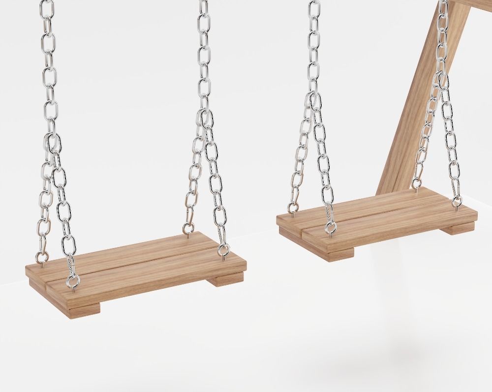 Wooden playground swing with two seats 3D model_4