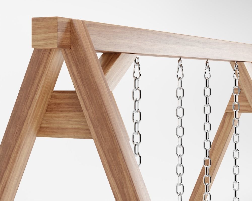 Wooden playground swing with two seats 3D model_3