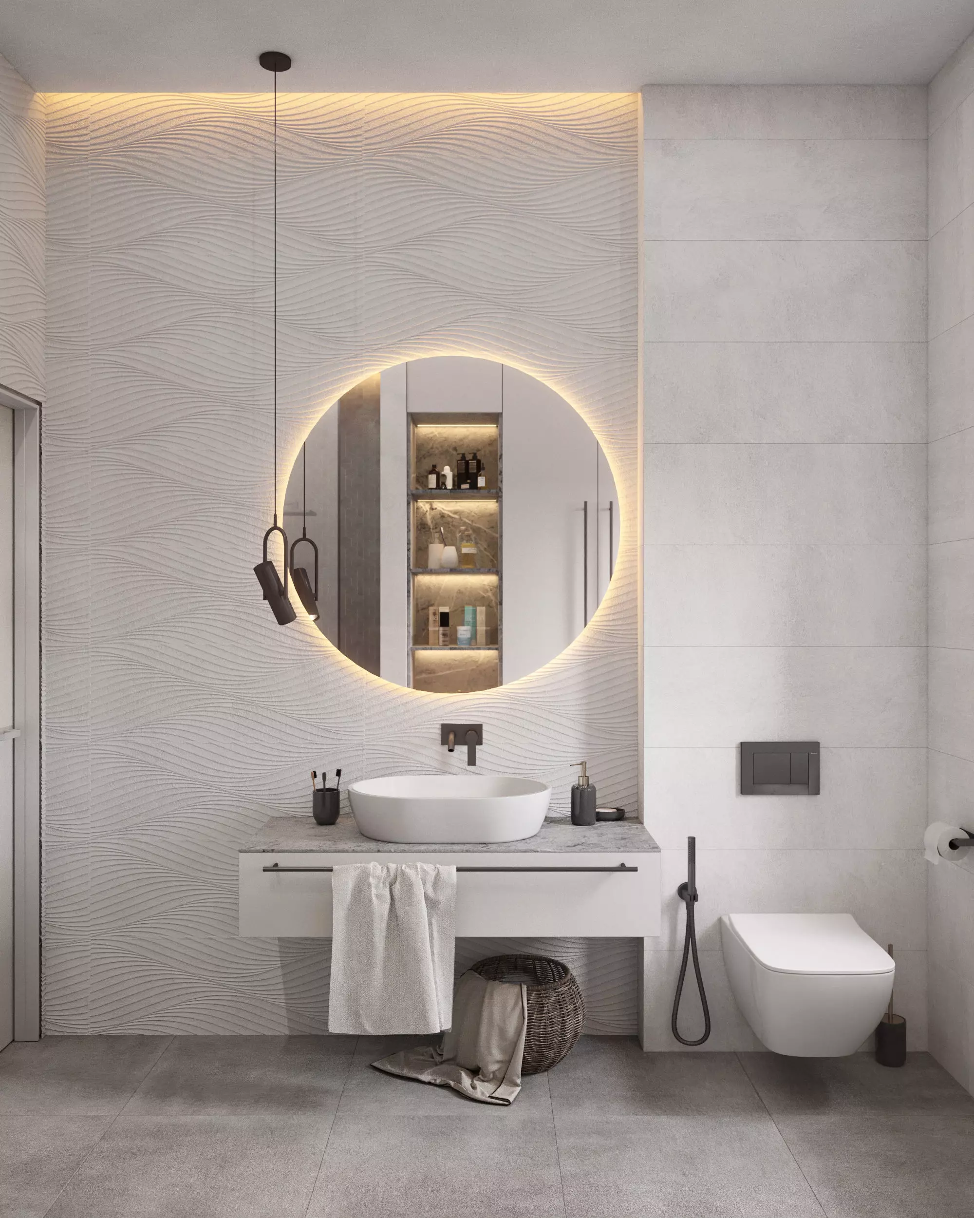 Grey bathroom interior scene 3D model