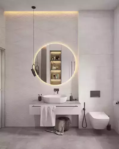Grey bathroom interior scene