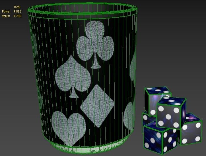 The Dice cup with and playing cards 3D model_4