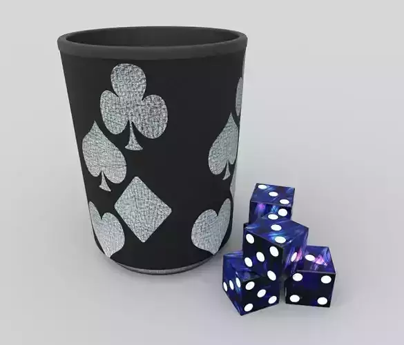 The Dice cup with and playing cards 3D model