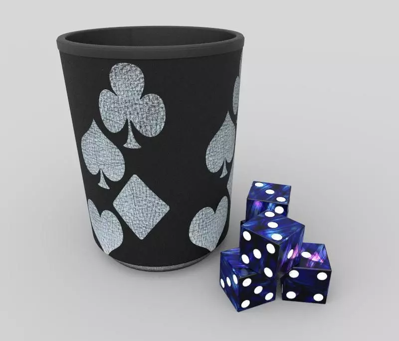 The Dice cup with and playing cards 3D model_0