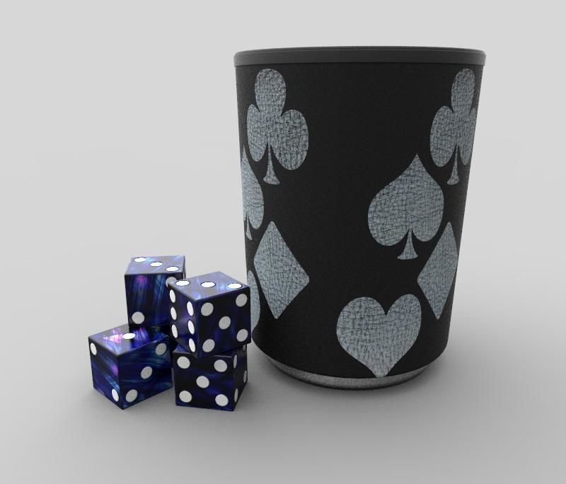 The Dice cup with and playing cards 3D model_1