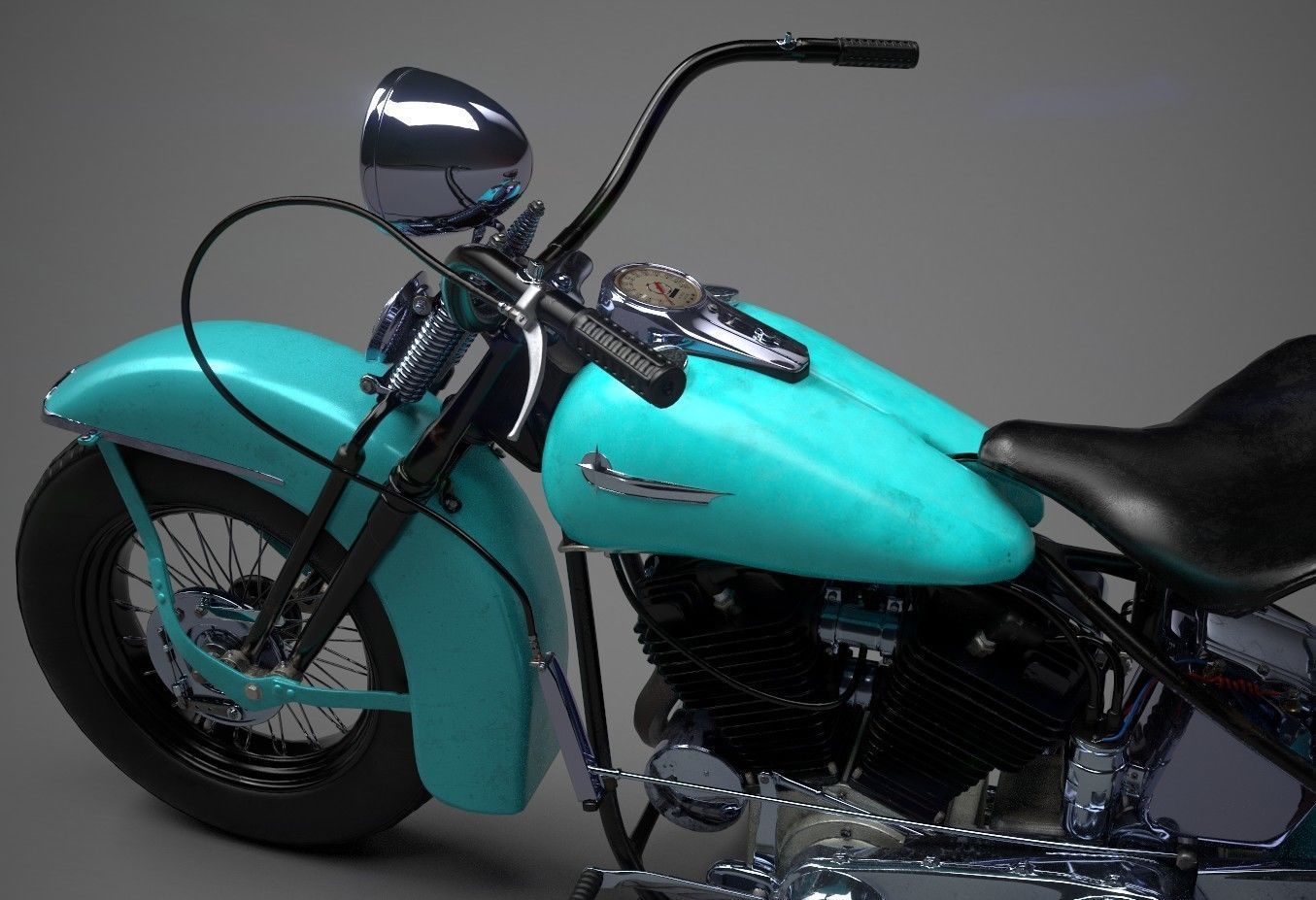 Oldschool Classic Motorcycle  Low-poly 3D model_16