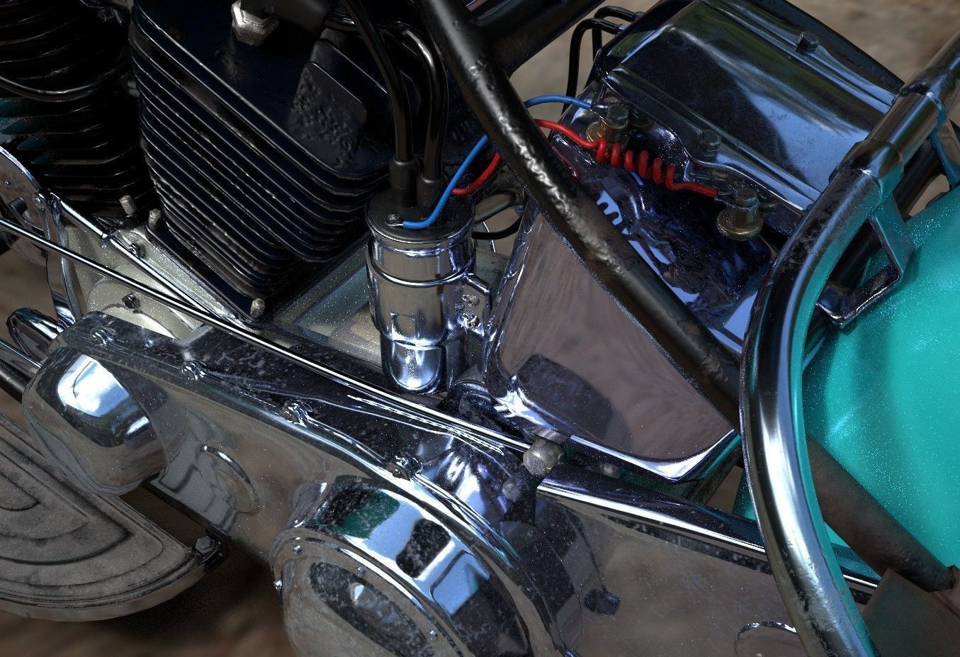 Oldschool Classic Motorcycle  Low-poly 3D model_5