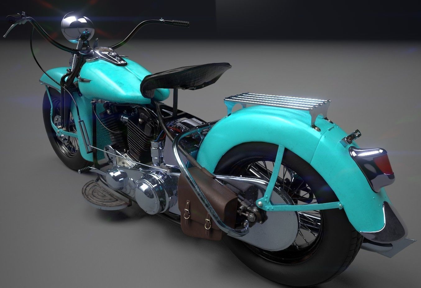 Oldschool Classic Motorcycle  Low-poly 3D model_9