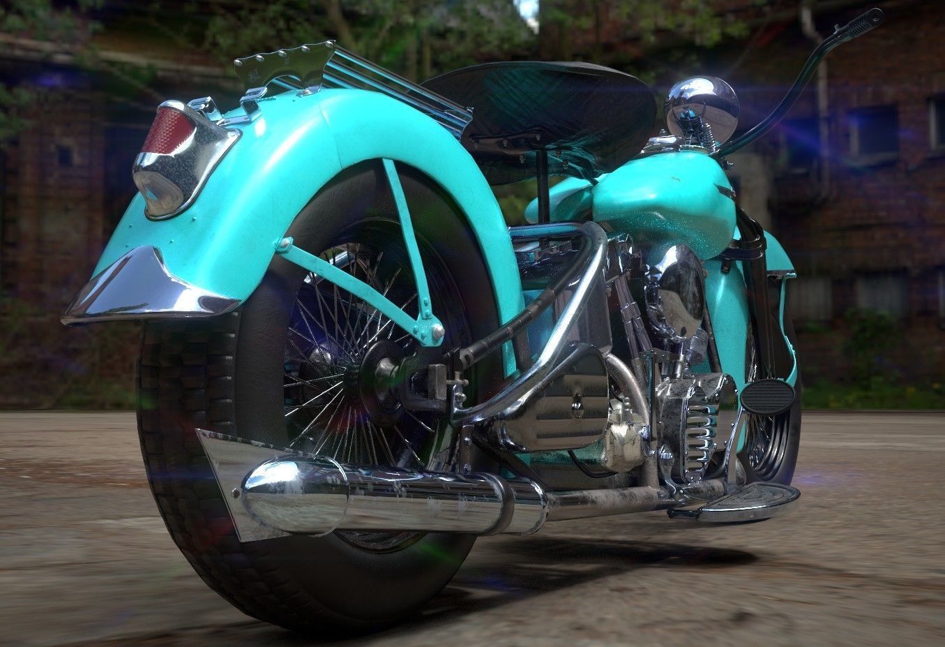 Oldschool Classic Motorcycle  Low-poly 3D model_15