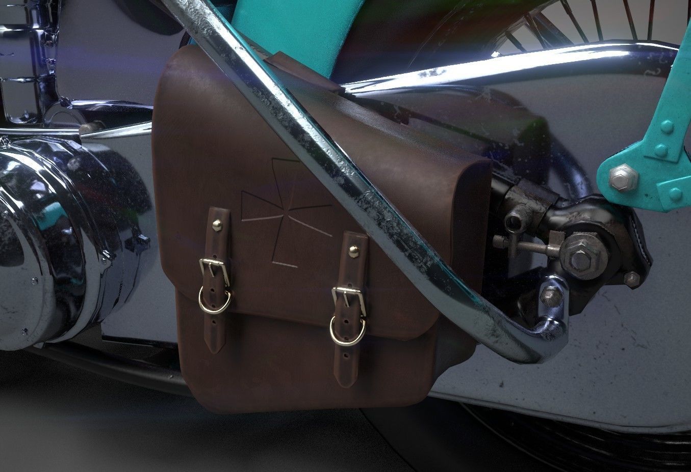 Oldschool Classic Motorcycle  Low-poly 3D model_6