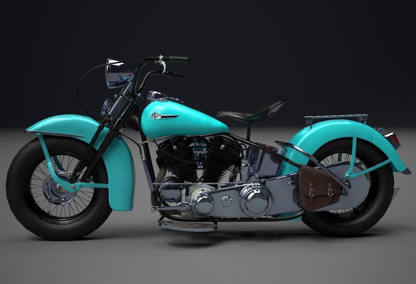 Oldschool Classic Motorcycle  Low-poly 3D model_11