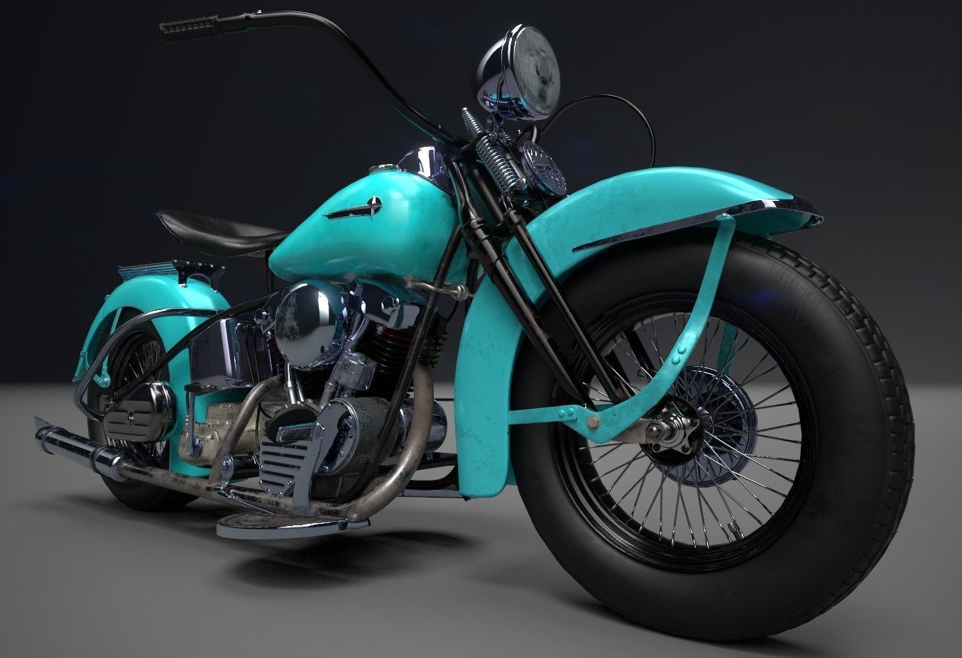 Oldschool Classic Motorcycle  Low-poly 3D model_17
