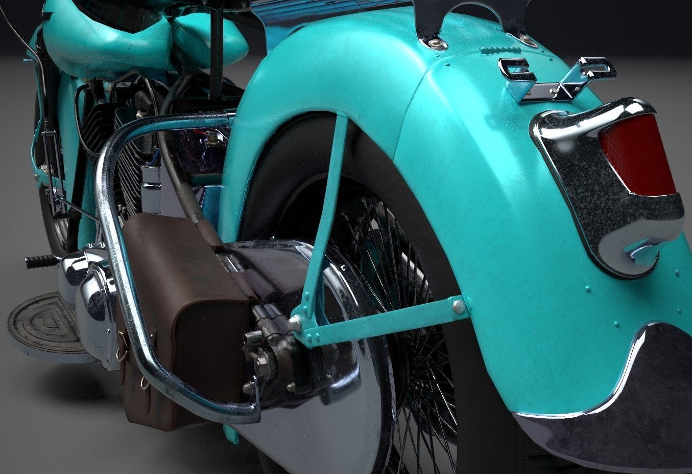 Oldschool Classic Motorcycle  Low-poly 3D model_4