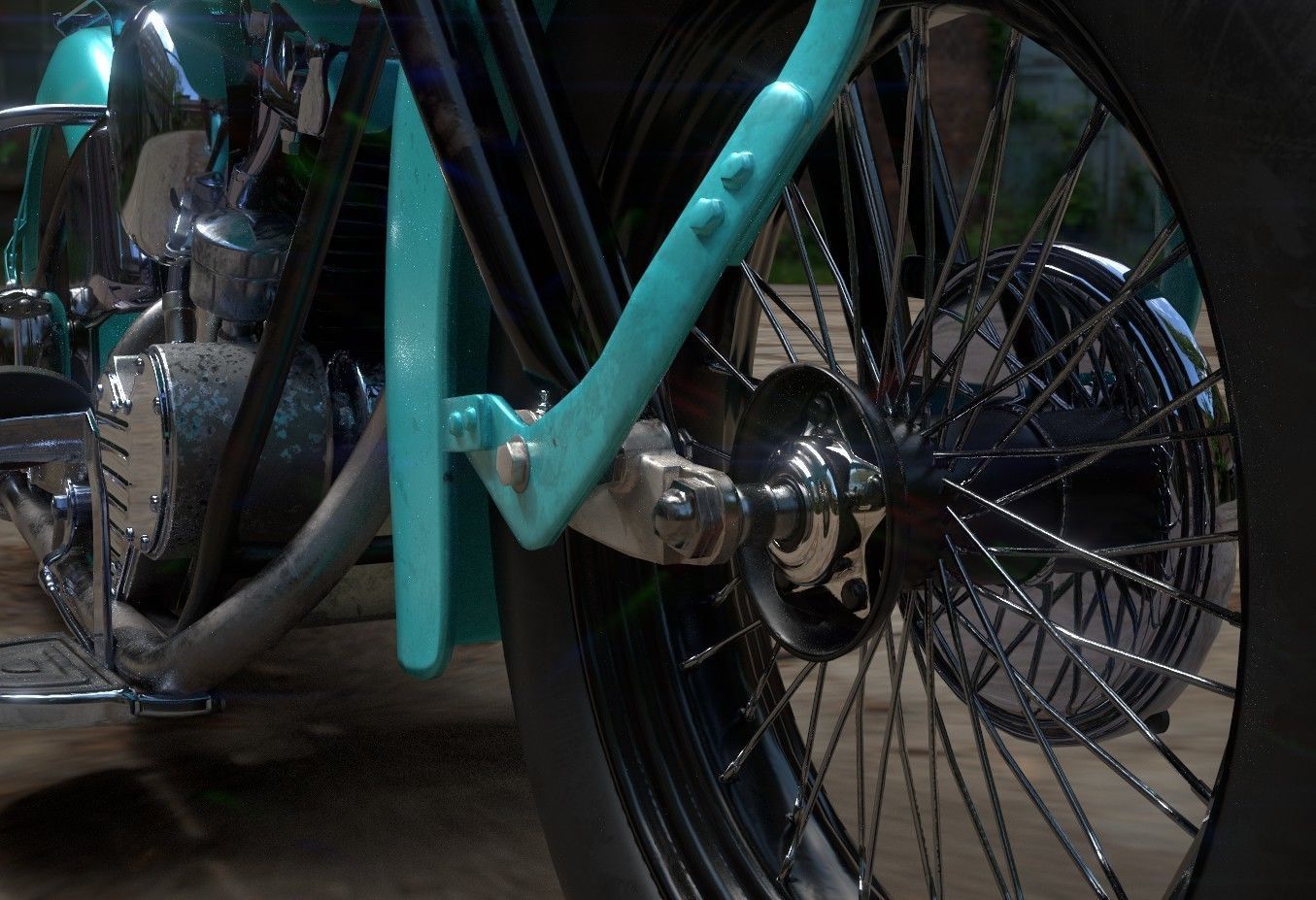 Oldschool Classic Motorcycle  Low-poly 3D model_10