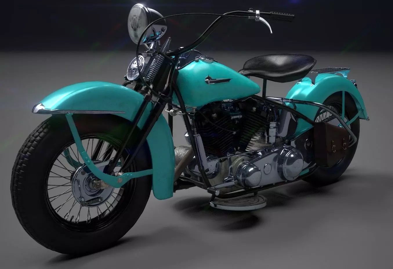 Oldschool Classic Motorcycle  Low-poly 3D model_0