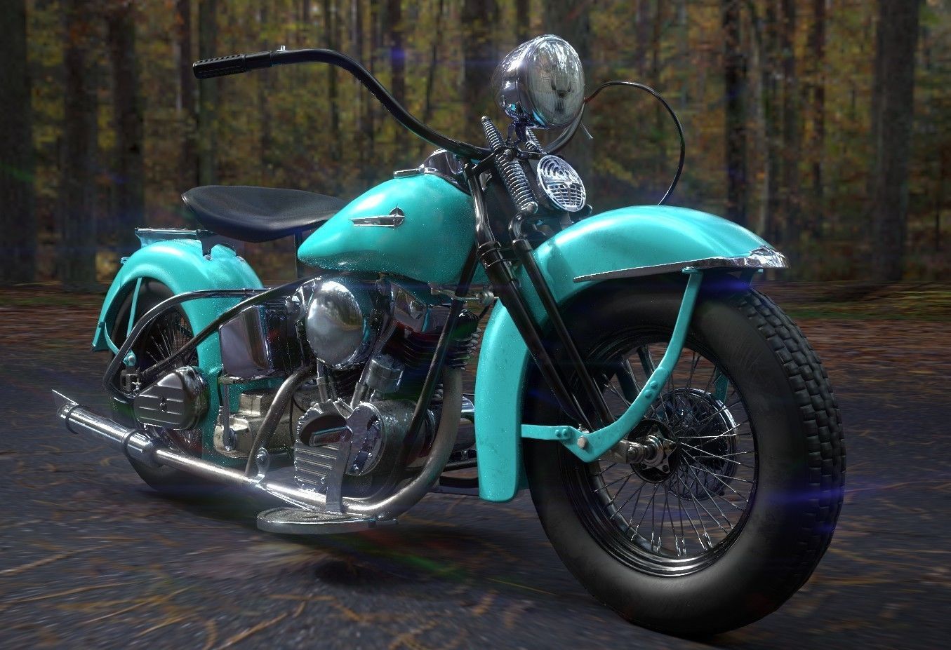 Oldschool Classic Motorcycle  Low-poly 3D model_2