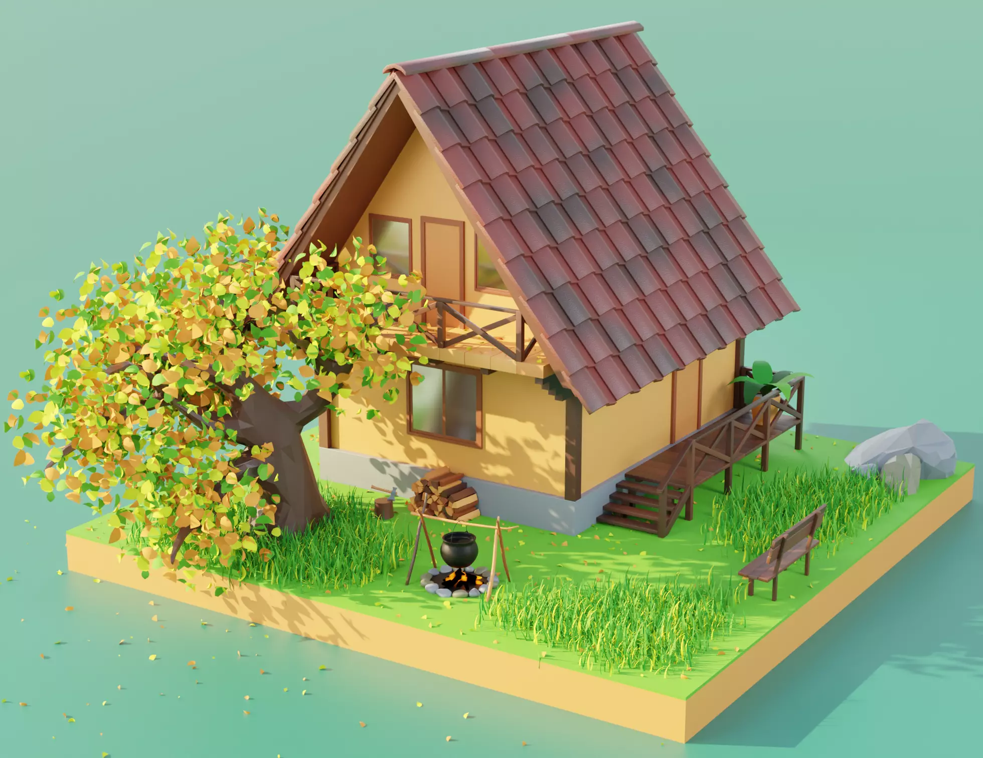 Forest House Scene 3D model_0