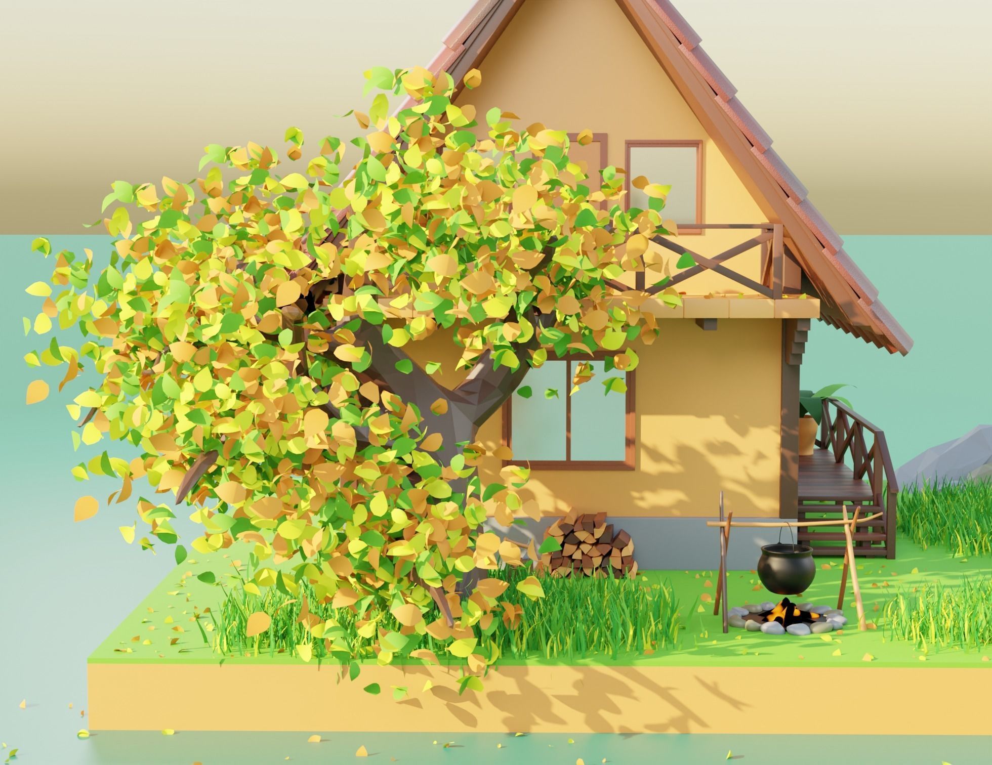 Forest House Scene 3D model_2
