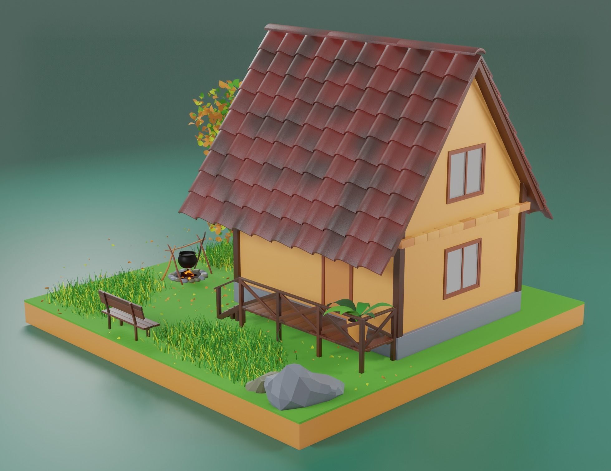 Forest House Scene 3D model_4
