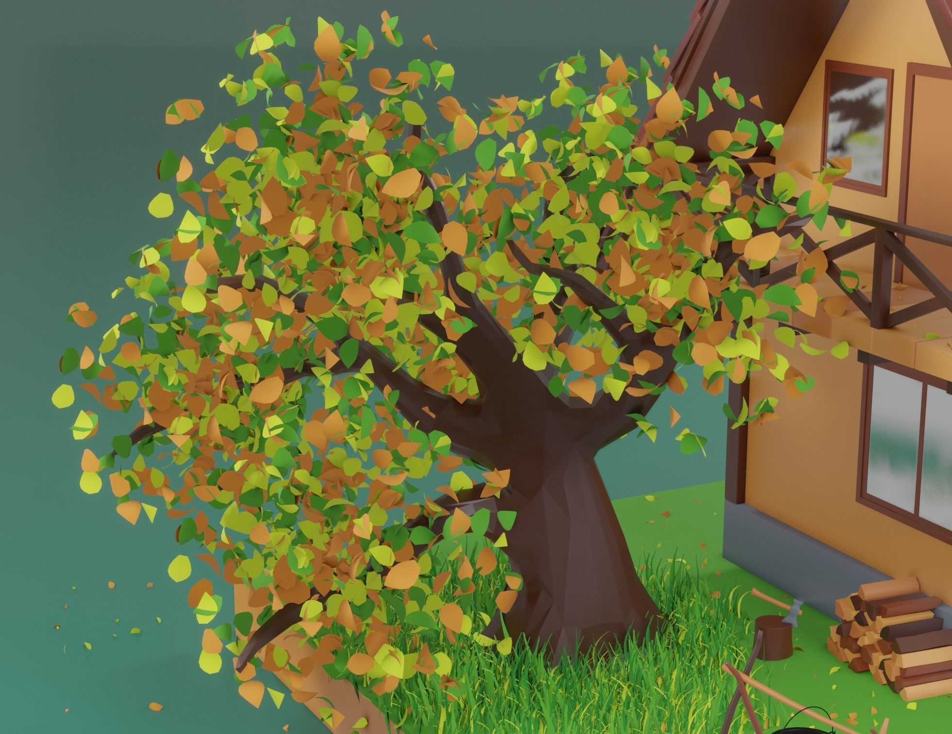 Forest House Scene 3D model_7