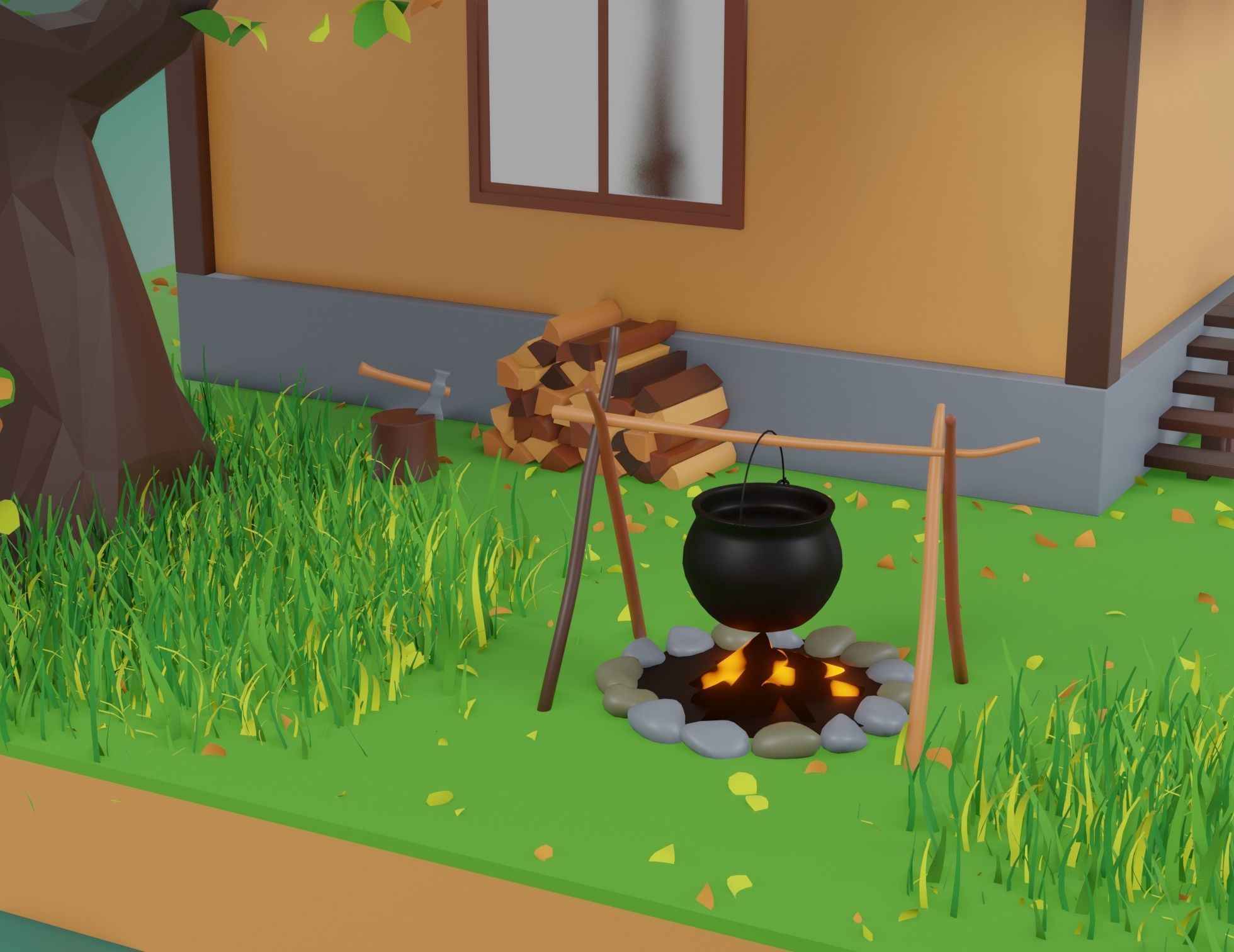 Forest House Scene 3D model_6