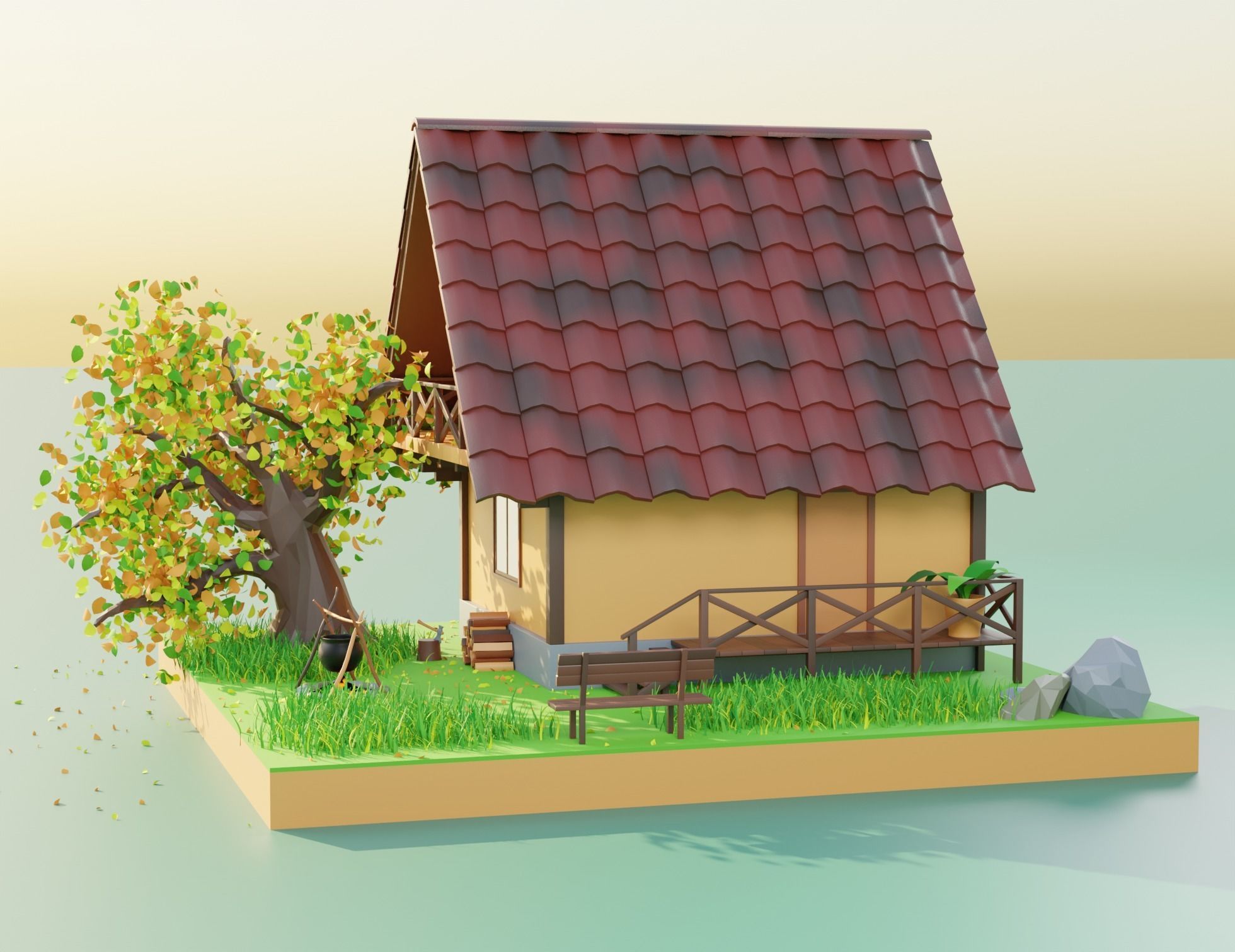 Forest House Scene 3D model_1