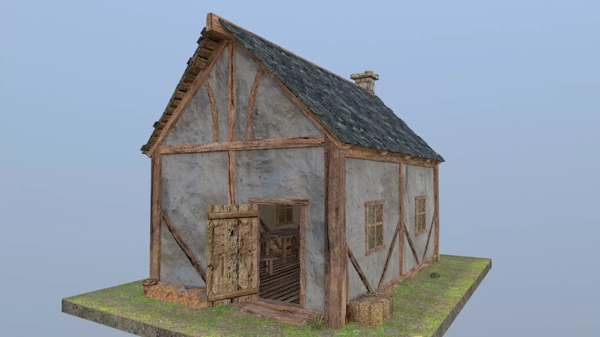 Fahverk medieval house Low-poly 3D model