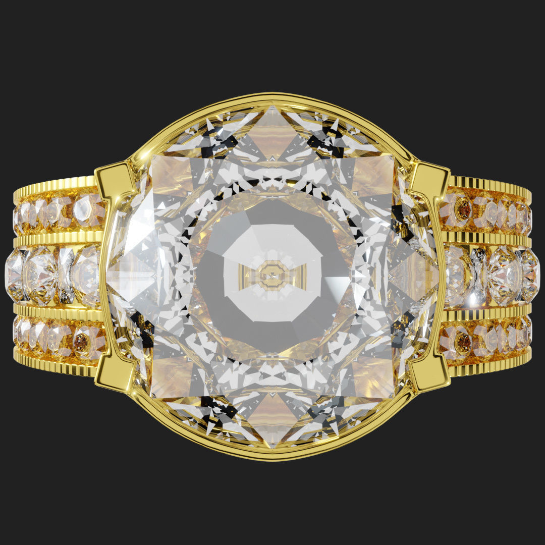 Gold Halo Engagement Ring 3D model_3
