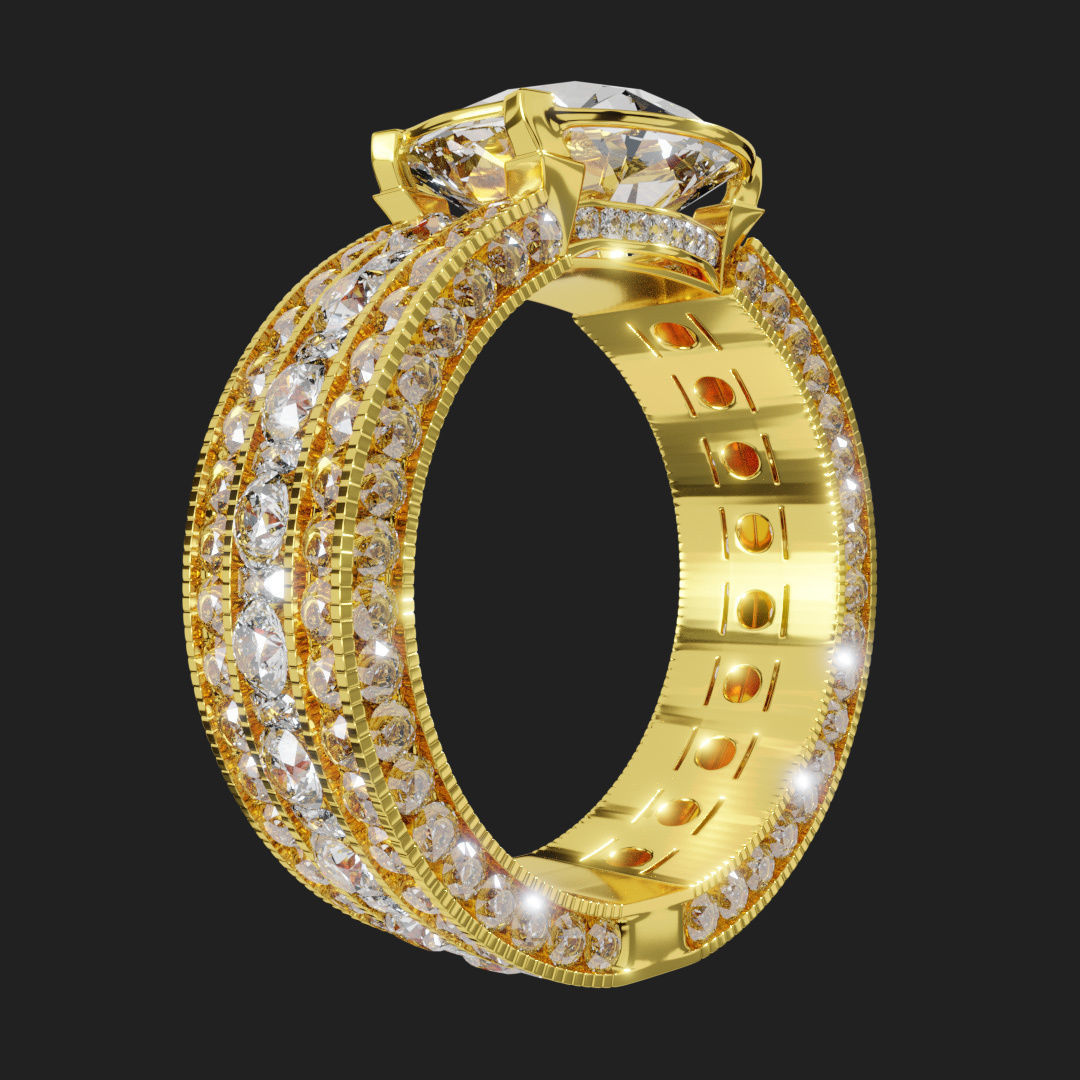 Gold Halo Engagement Ring 3D model_6