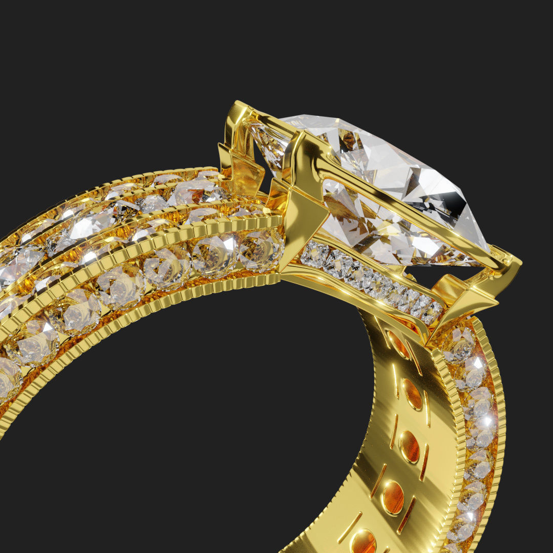 Gold Halo Engagement Ring 3D model_4