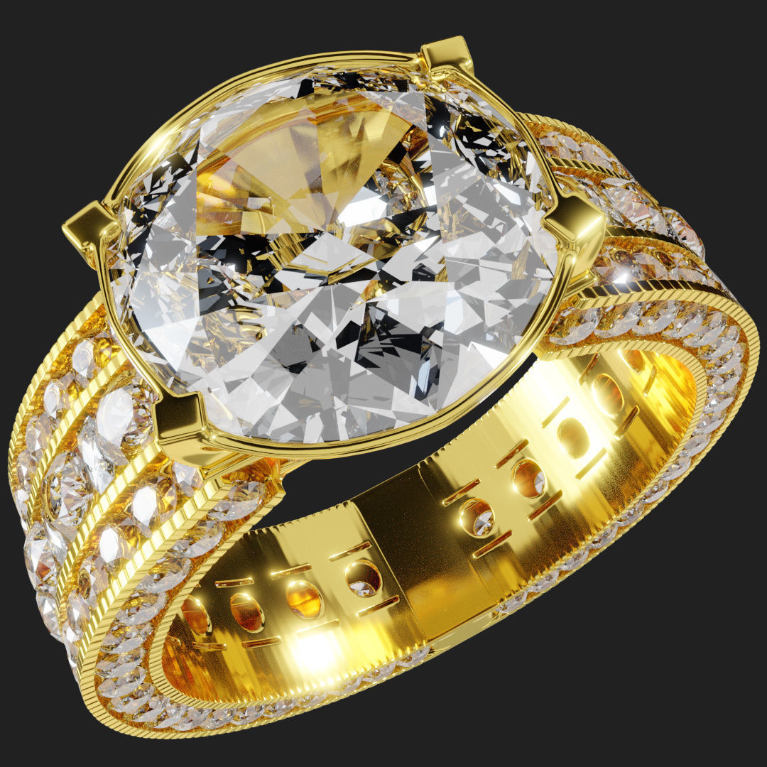 Gold Halo Engagement Ring 3D model_8