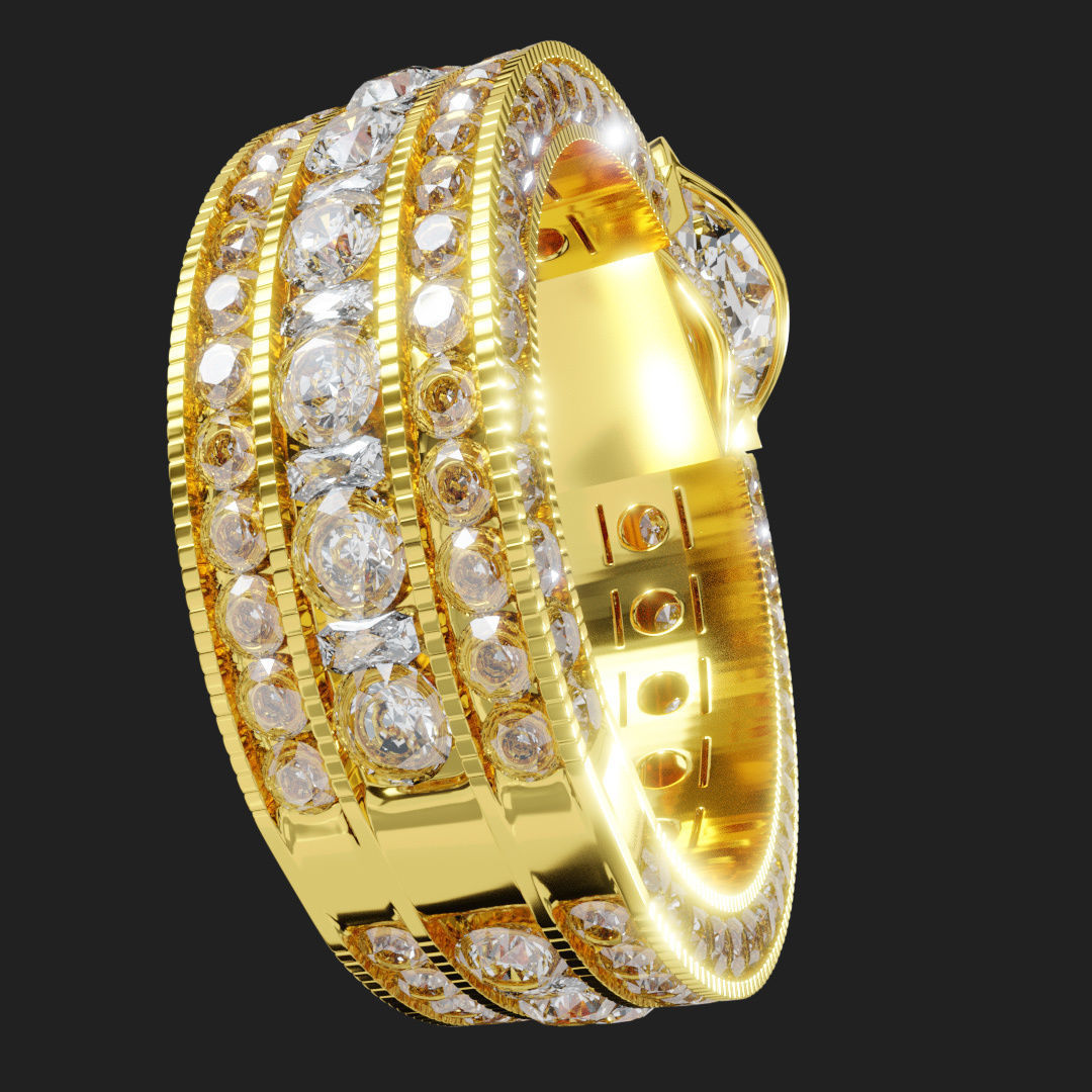 Gold Halo Engagement Ring 3D model_5
