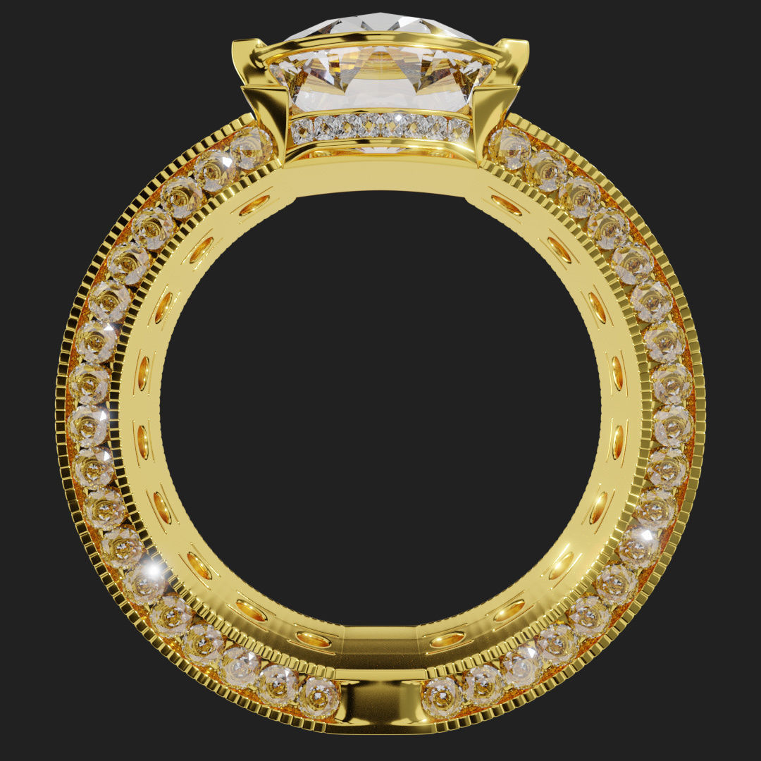 Gold Halo Engagement Ring 3D model_1