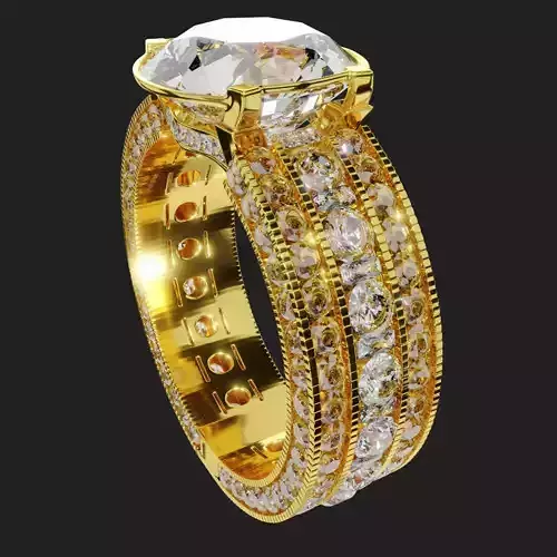 Gold Halo Engagement Ring 3D model