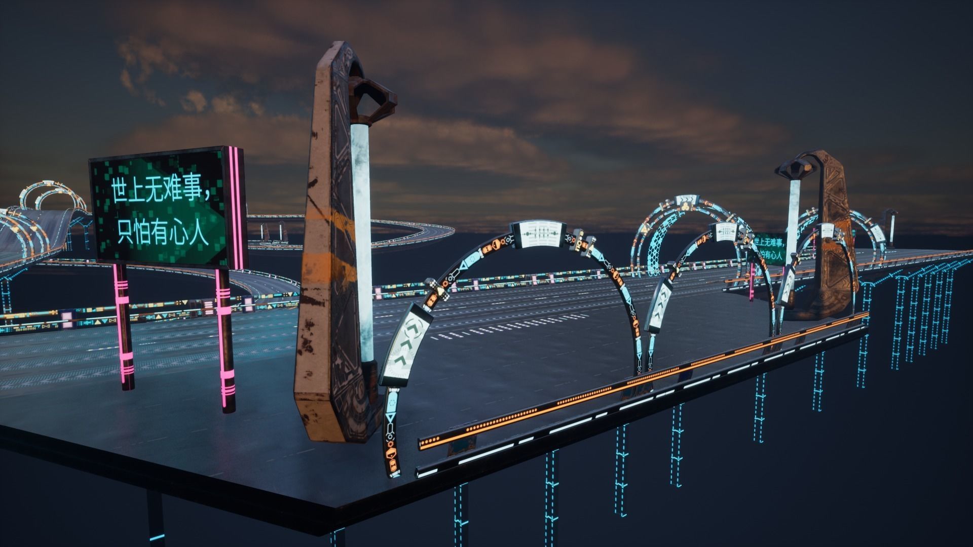 Modular Sci-fi Road  Low-poly 3D model_6