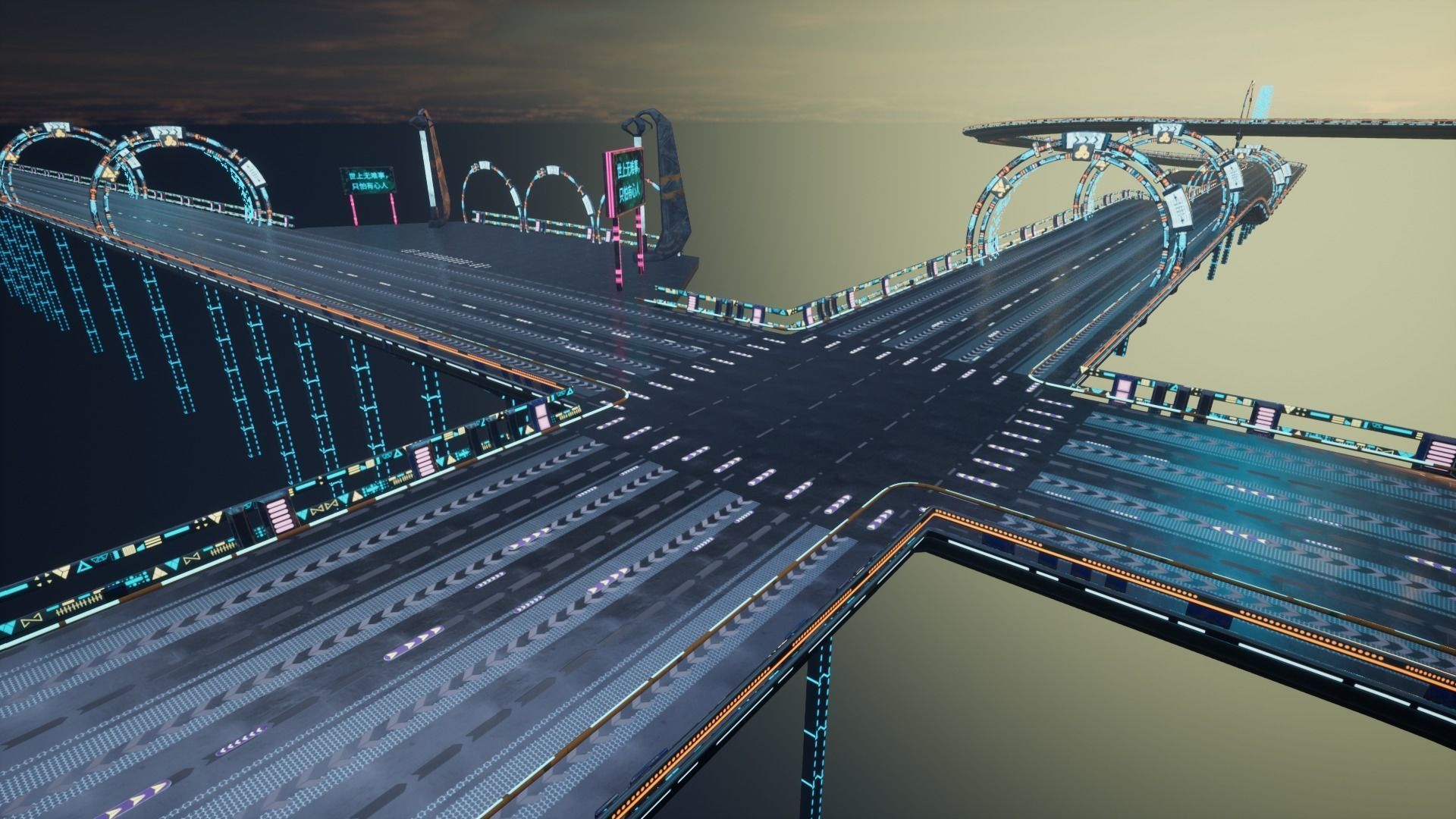 Modular Sci-fi Road  Low-poly 3D model_8