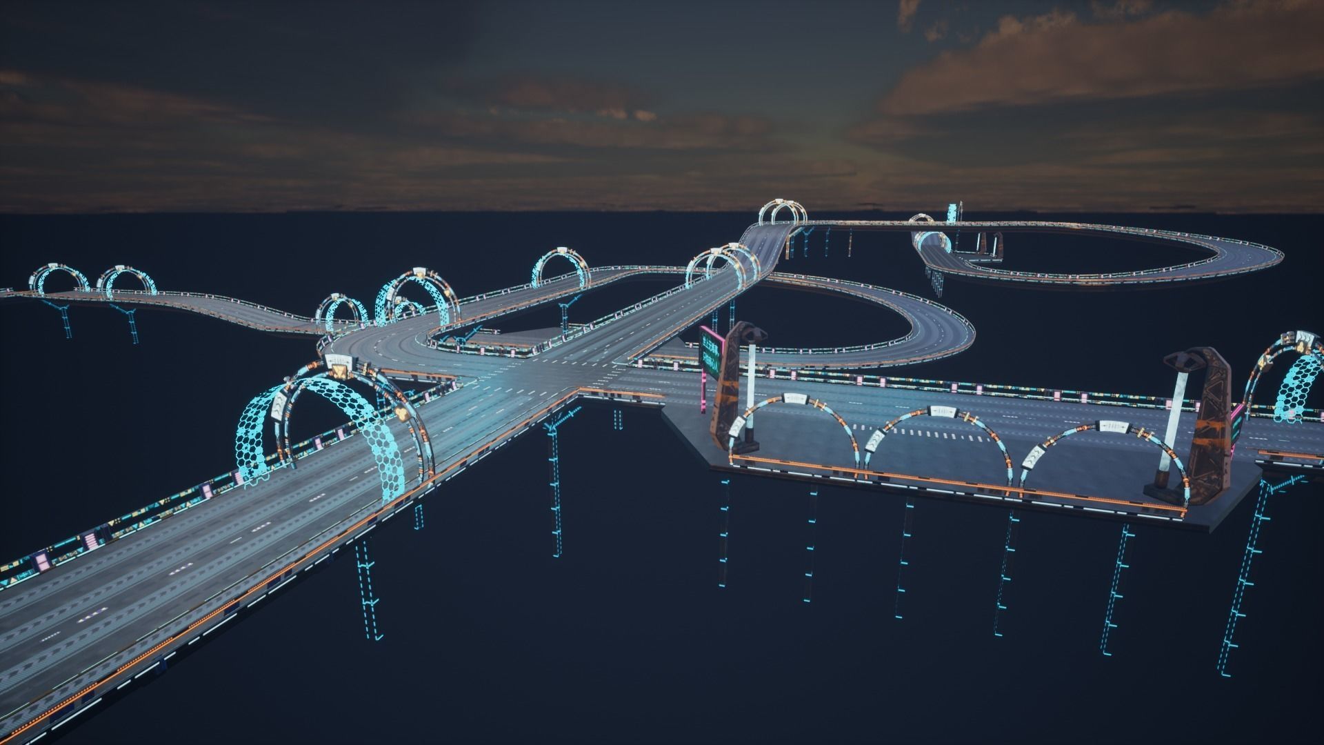 Modular Sci-fi Road  Low-poly 3D model_25