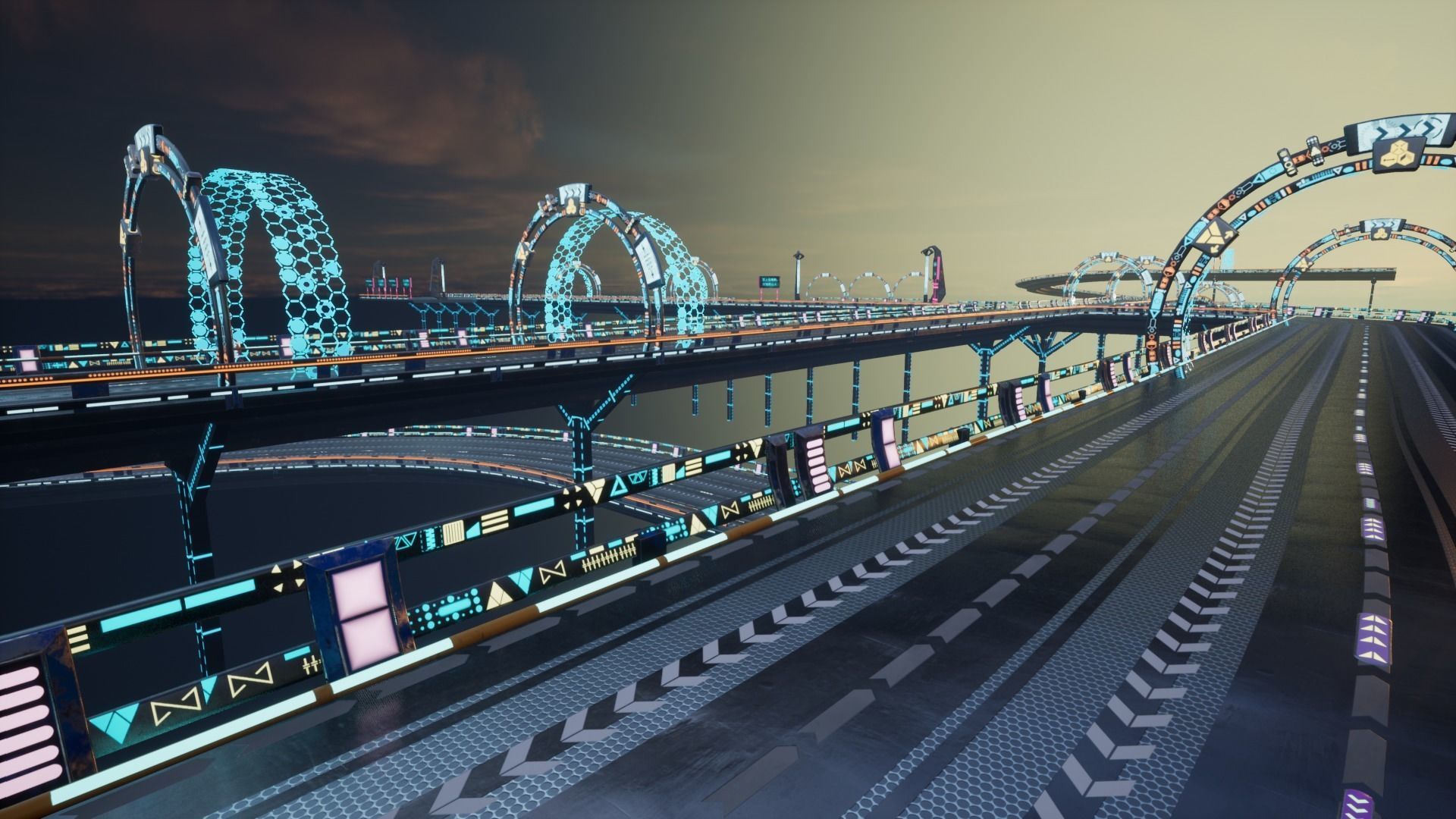 Modular Sci-fi Road  Low-poly 3D model_1