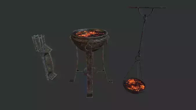Torch set metal stool Low-poly 3D model